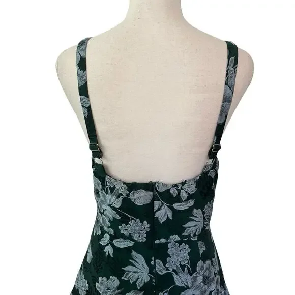 Lulus Major Flirtation Emerald Floral Jaquard Midi Dress Size M Drop Waist - Picture 6 of 10